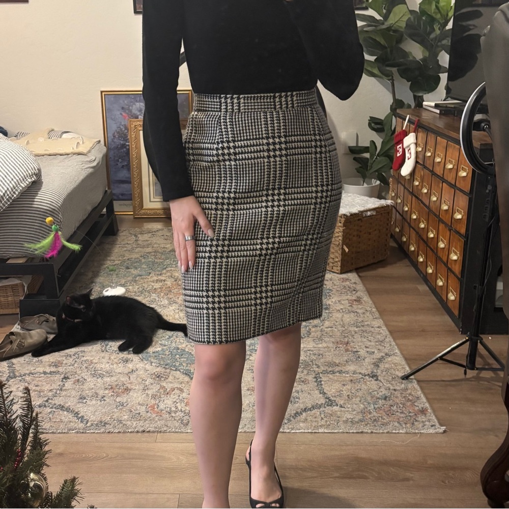 Banana republic wool cashmere pencil skirt houndstooth black and cream high rise - Picture 1 of 14